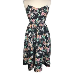 Love Sadie Women's Strapless Black Tropical Floral Dress Fit & Flare Vacation S